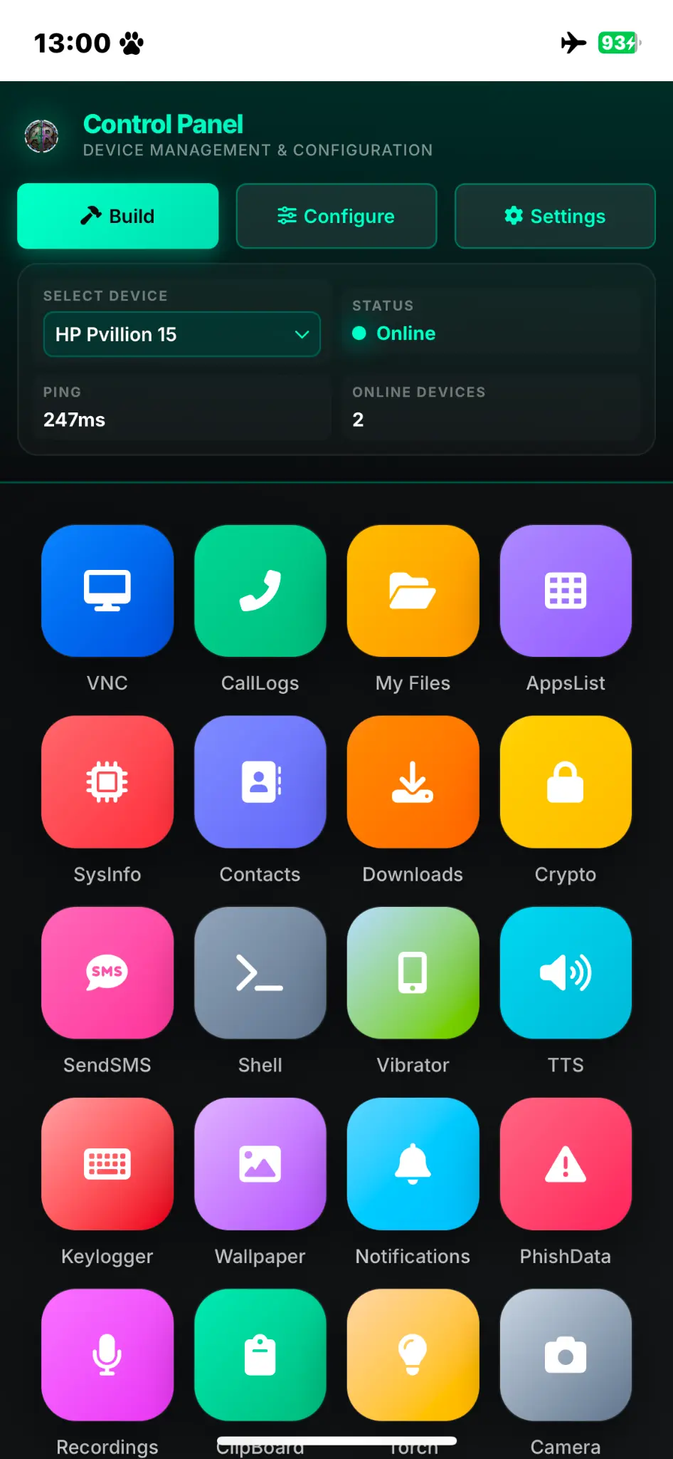 Andova mobile control panel