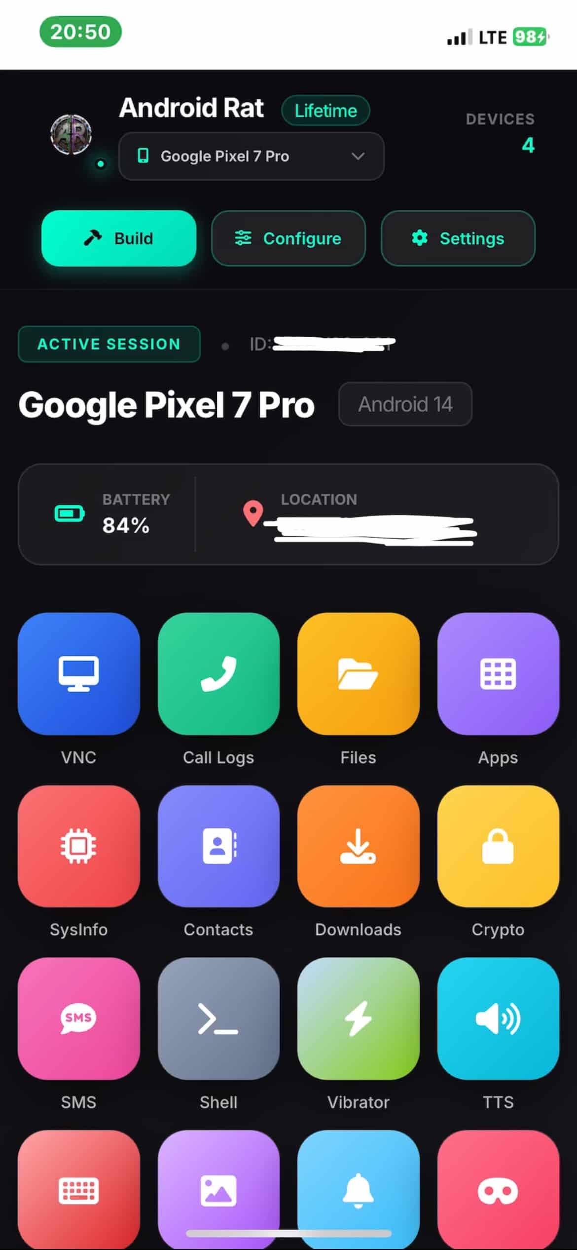 Parental Control dashboard for remote administration and security audits